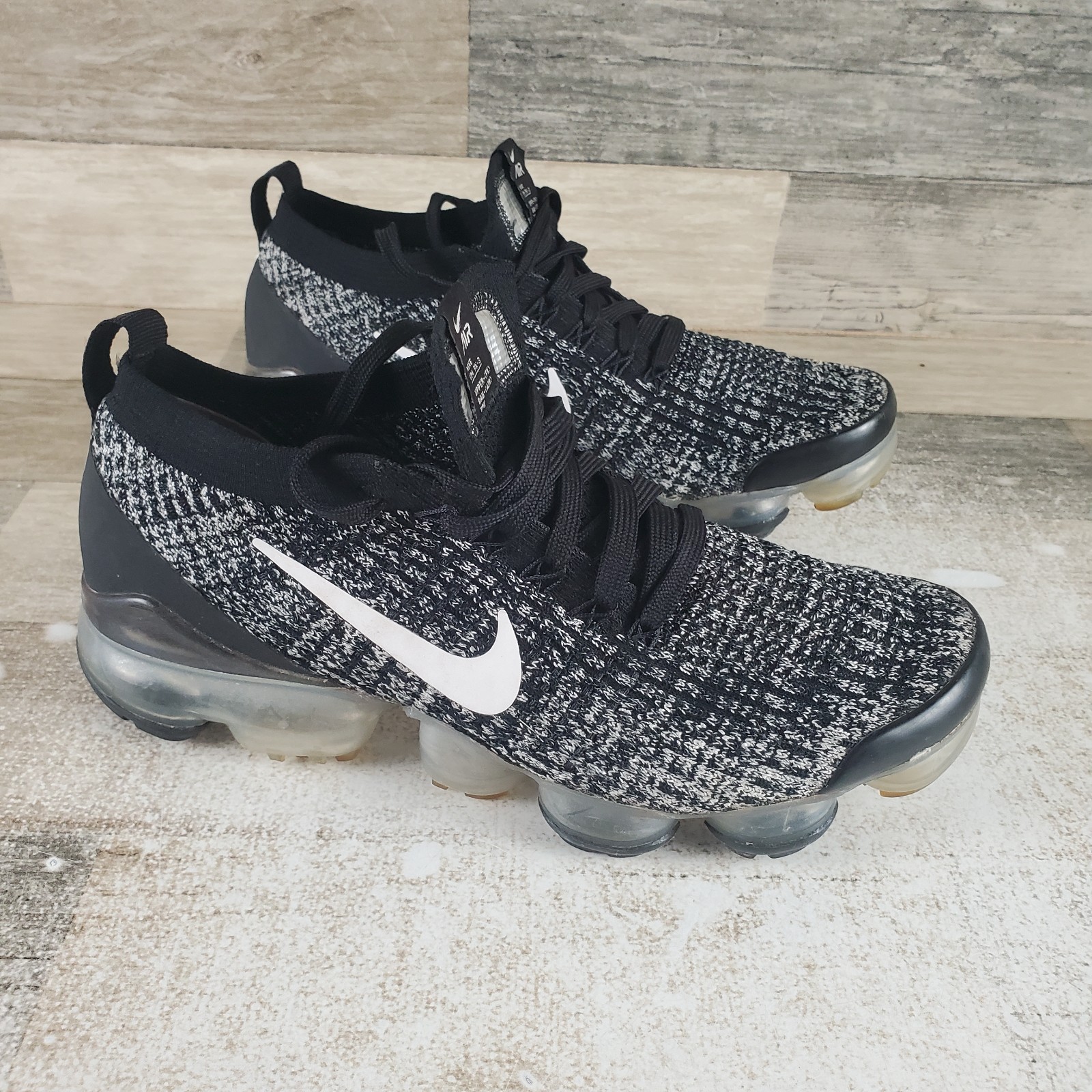 Nike Air VaporMax Flyknit 3 Womens Shoes Sz 7.5 Oreo Black Mesh Lace Up Sneakers