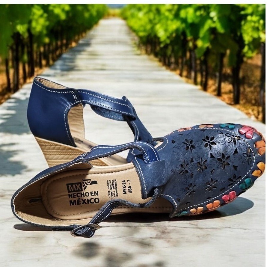 Handmade Mexican Huarache Sandals Floral Multi Color Leather Summer Boho US 8.5