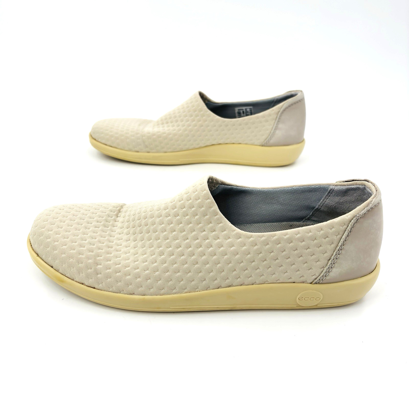 Womens 8-8.5 39 Ecco Soft 2.0 Slip On Sneakers Soft Stretch Walking Shoes Beige