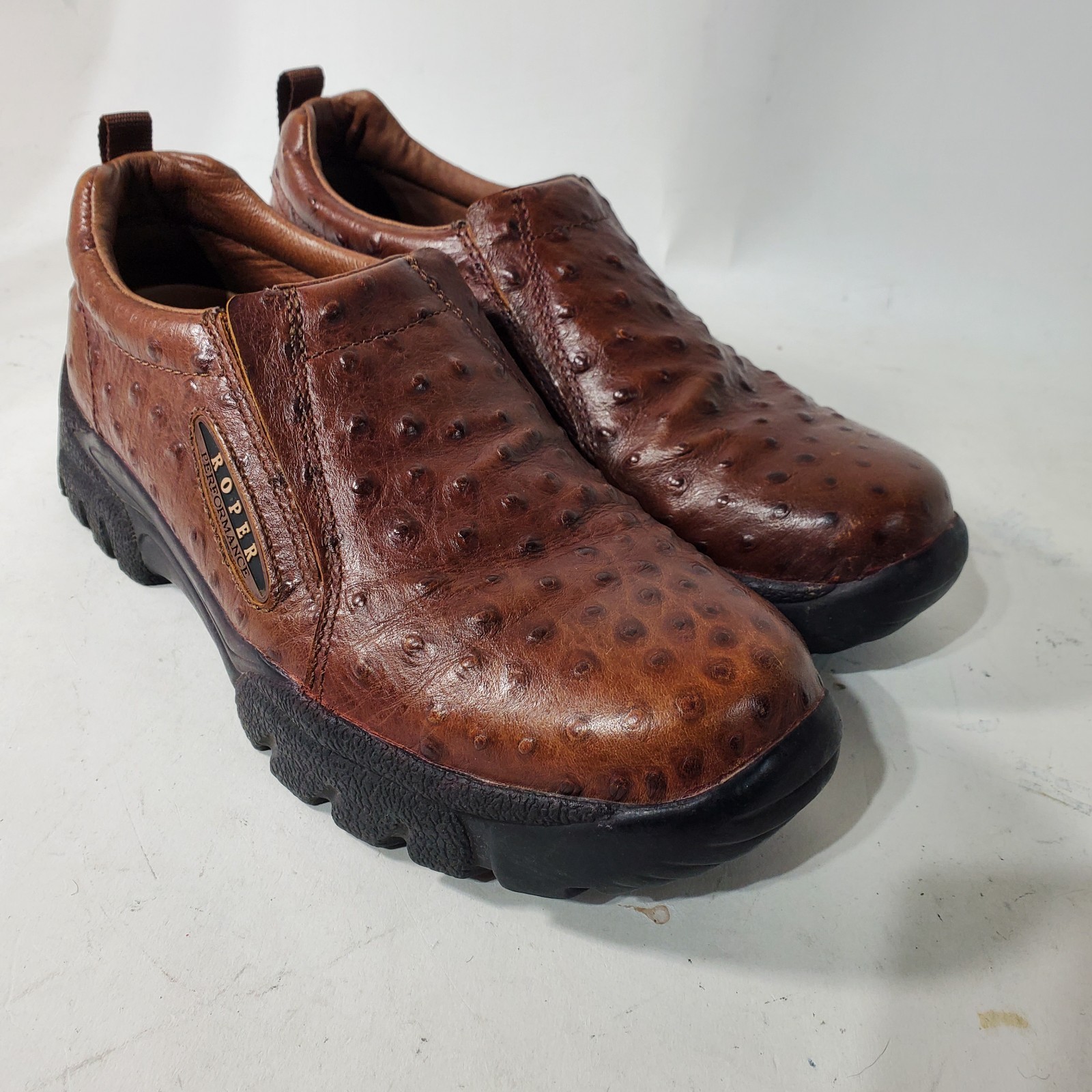 Roper Clog Mule Womens Size 8 Brown Faux Ostrich Leather Comfort Western Cowgirl