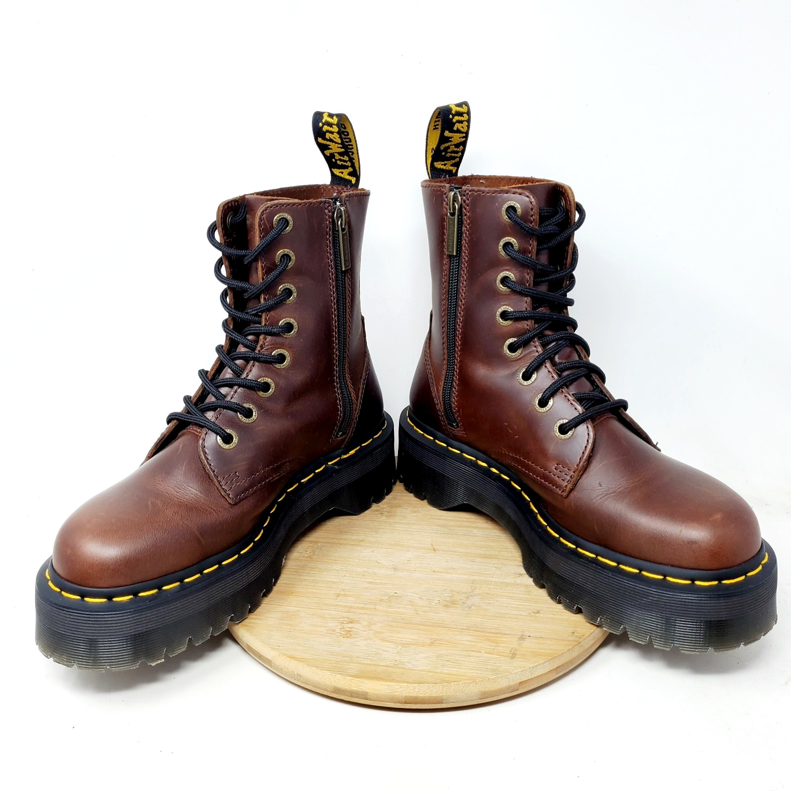 Dr Martens Jadon Platform Boots Womens 8 Brown Leather Chunky 8 Eye Shoes