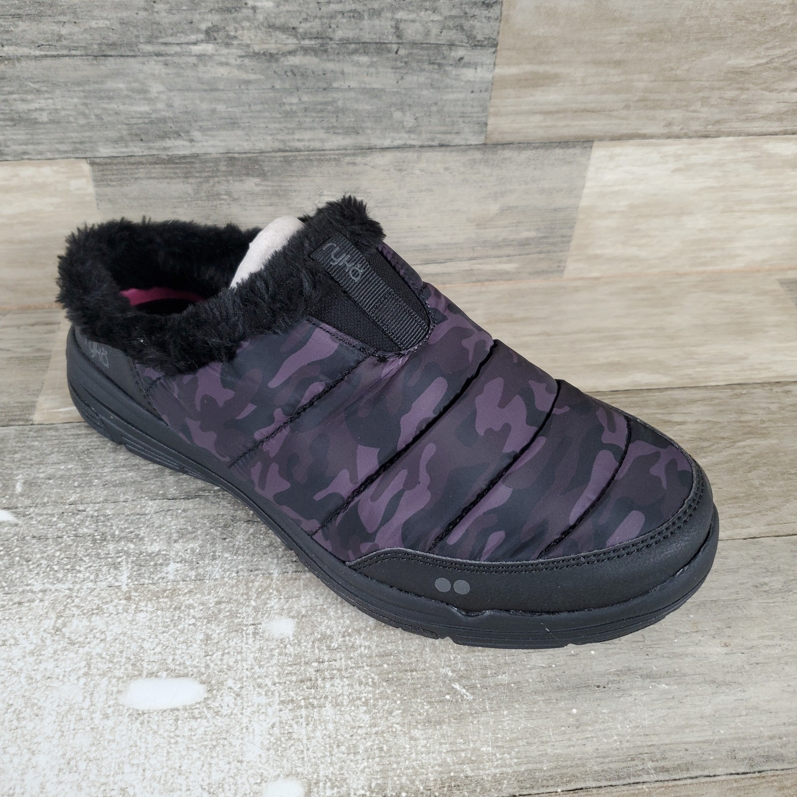 Ryka Anise Womens Loafer Sz 9 M Black Bean Camo Faux Fur Lined Comfort Slip On