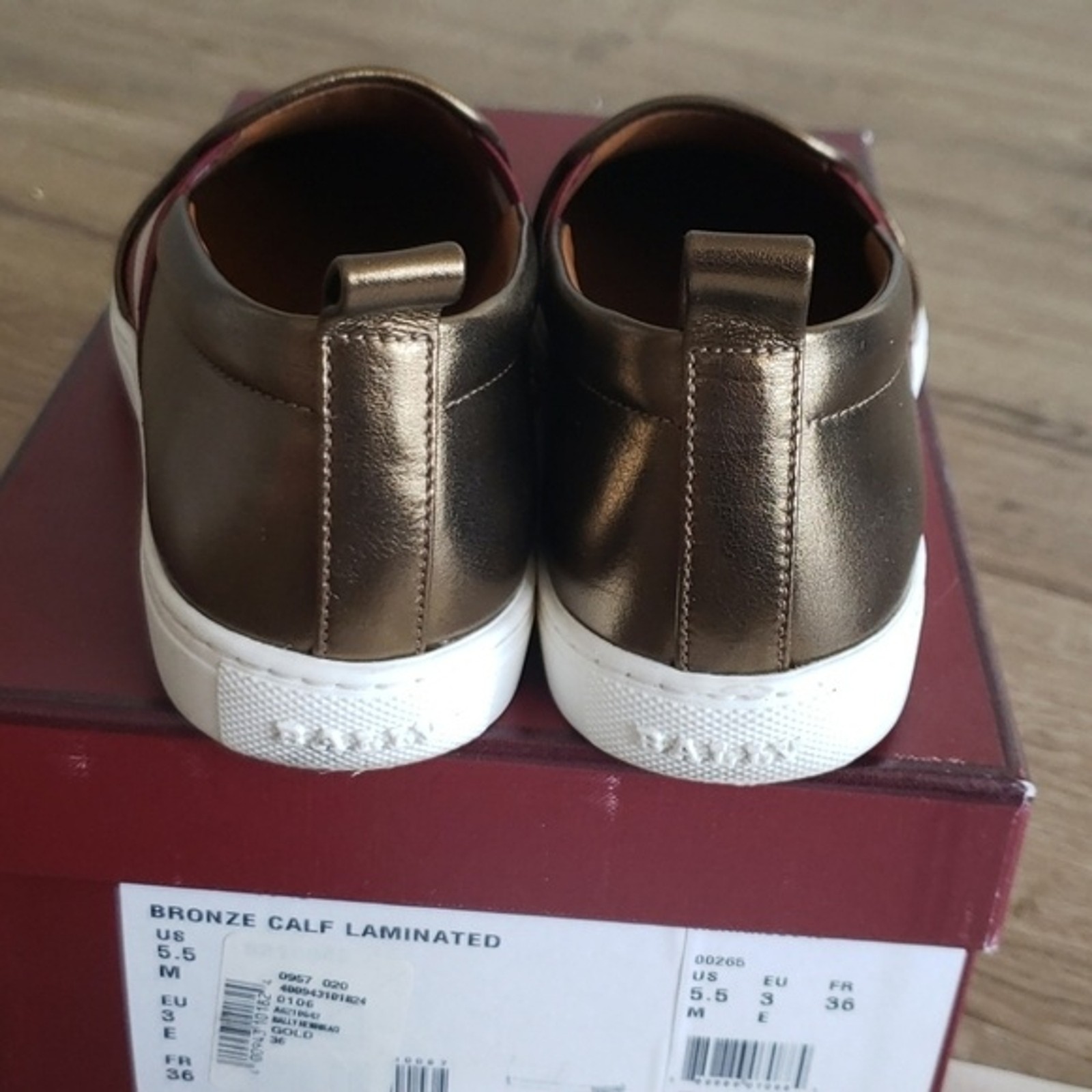Bally Signature Red White Stripe Bronze Chic Feminine Lux SlipOn Sneaker Size 36