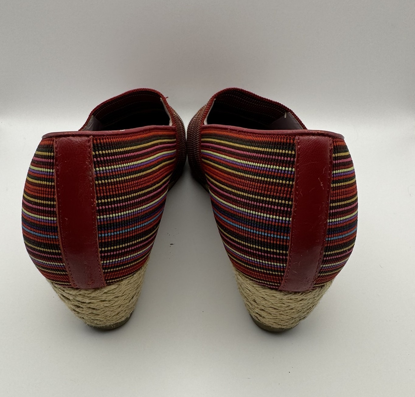 SAS Shoes Becky Jute-Wrapped Wedge Slip-On Red Stripe multi-color 7M Italy
