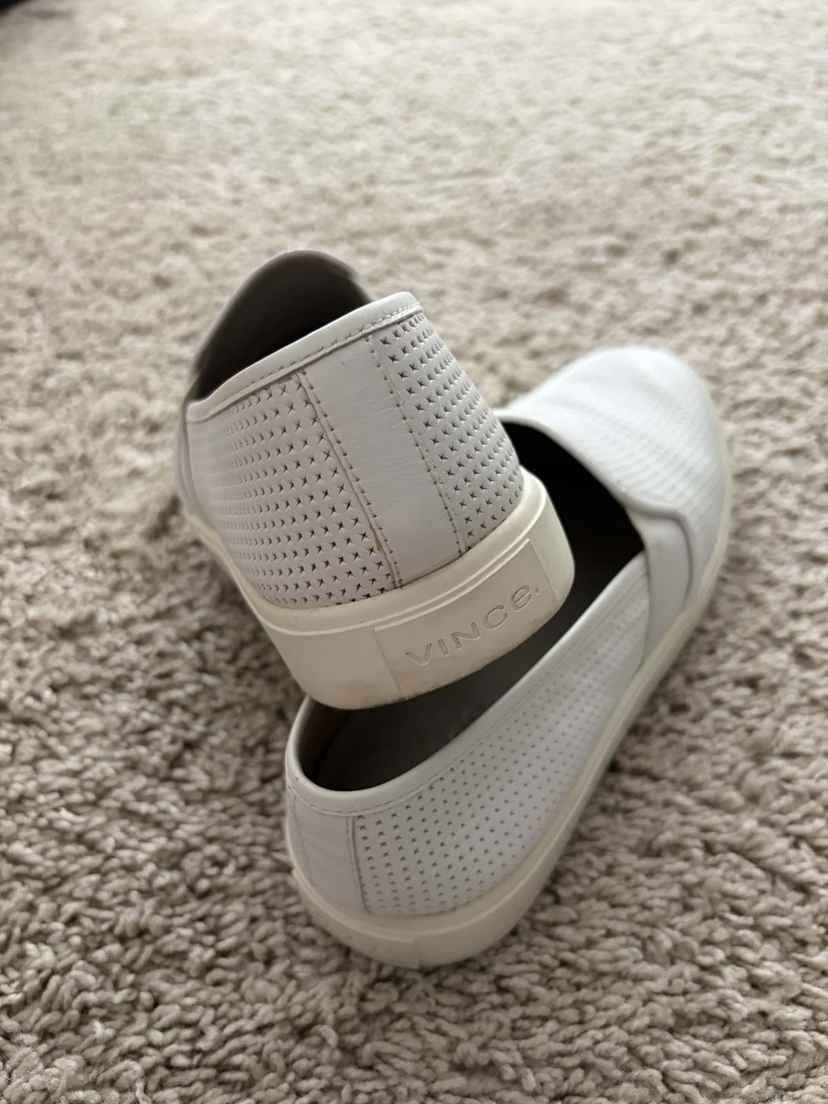 Vince Men’s White Perforated Slip-On Low Top Sneakers Casual Athletic