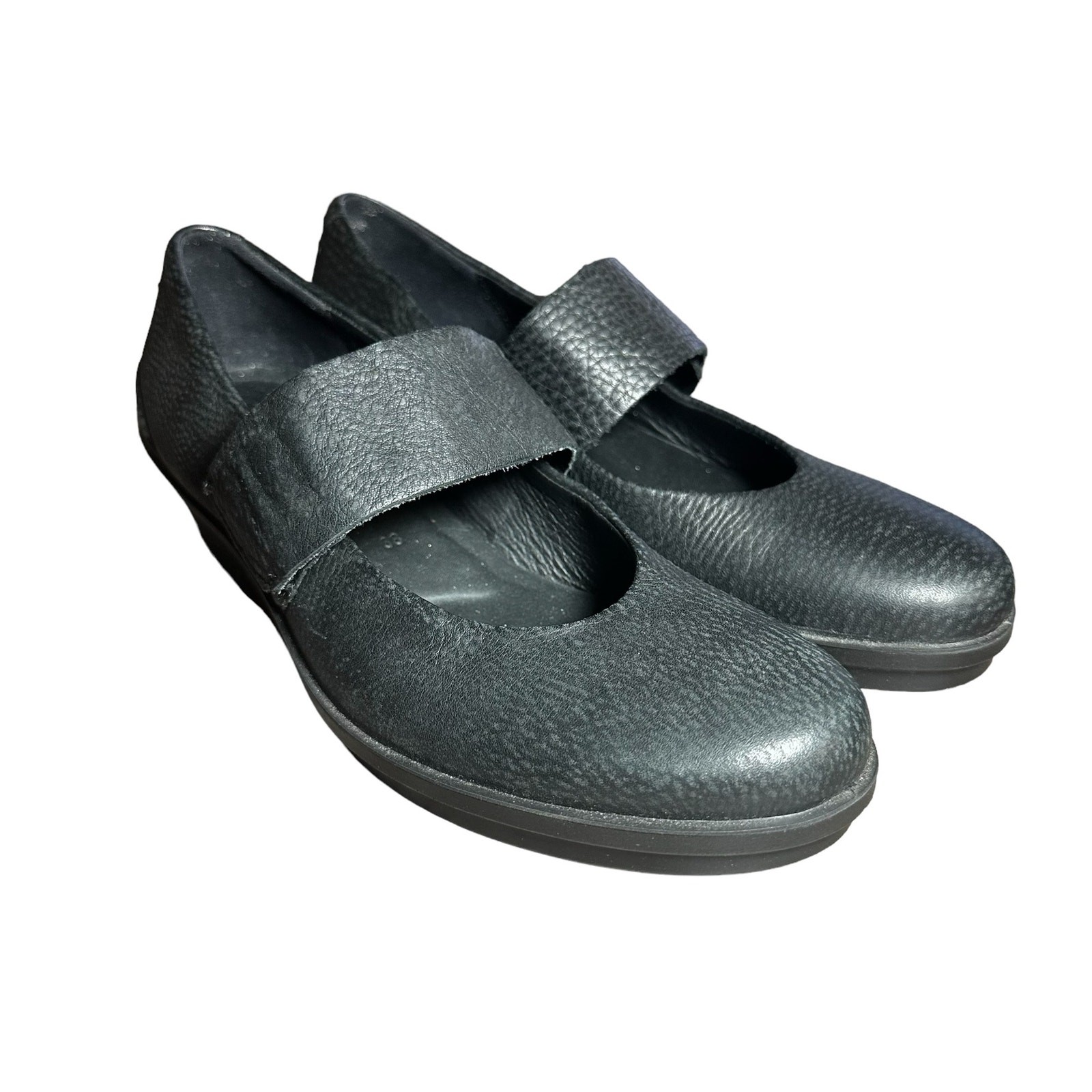 Ecco Skyler Mary Jane Black Leather Wedges Size 38 US 7 comfort hook and loop