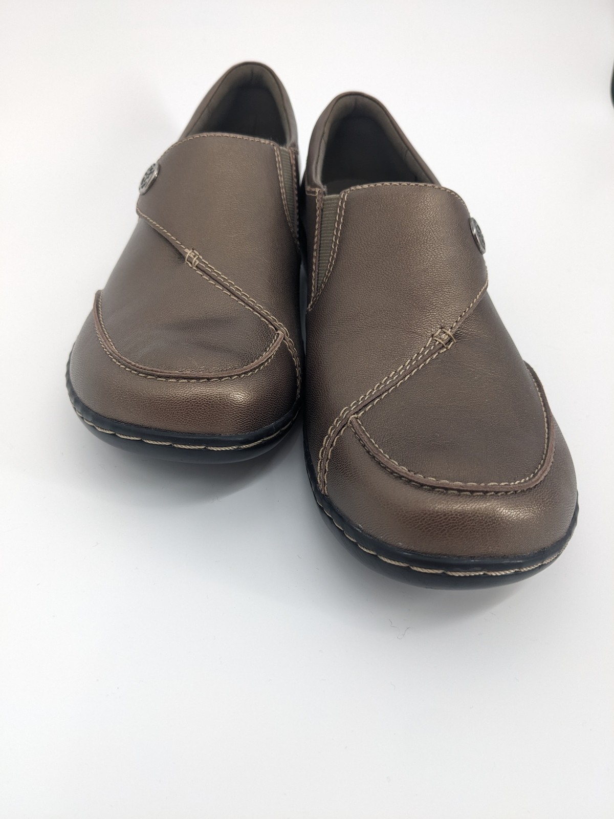 Clarks Ashland Lane Q Shoes Womens Size 10N Brown Pewter Loafer Comfort Slip On