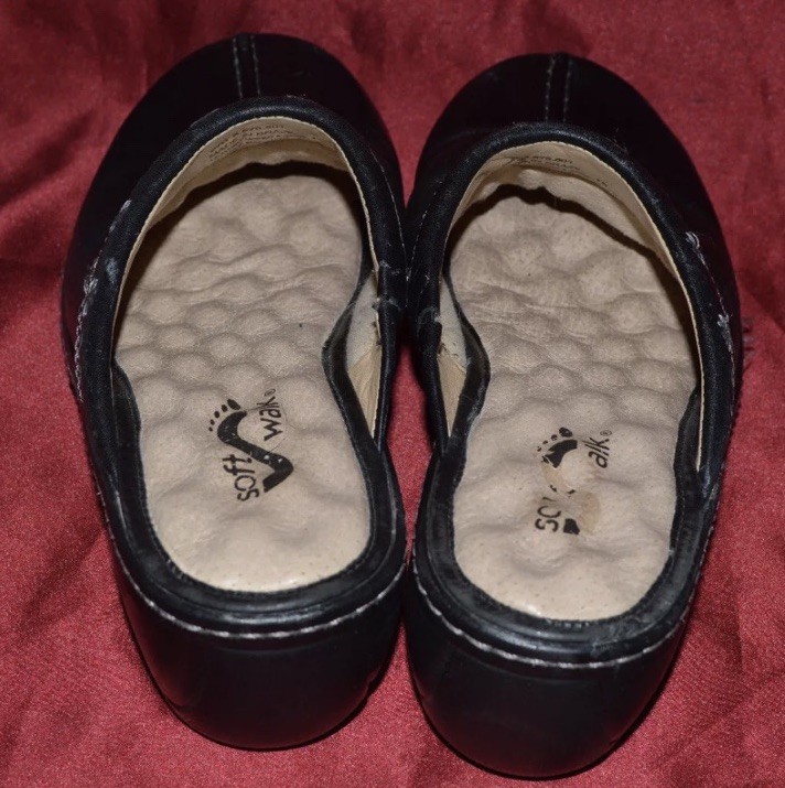 WOMEN’S SOFT WALK BLACK LEATHER COMFORT CLOGS EMBROIDERED FLOWERS 6.5 M