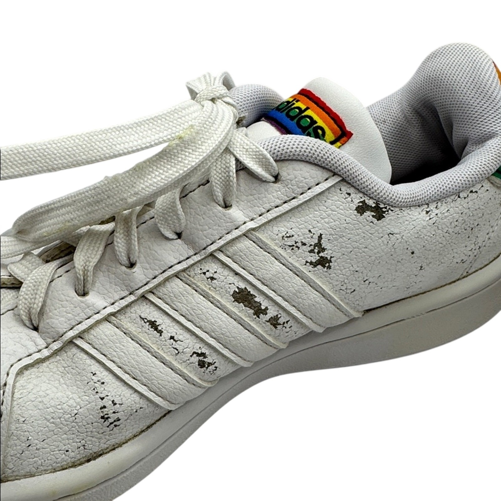 Adidas Grand Court Pride Sneakers White Rainbow Heel Women’s Size 7.5 Cloudfoam