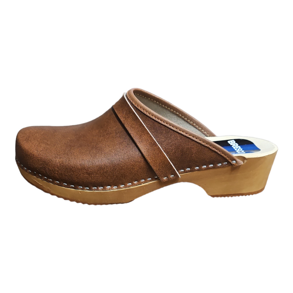Swedish wooden clogs Made OF natural leather in brown and light wooden sole