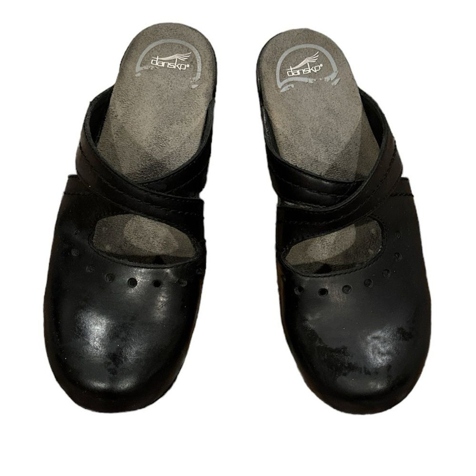 DANSKO BLACK SUSANA CRISS CROSS OVER NURSE PROFESSIONAL LEATHER CLOG SHOES 37