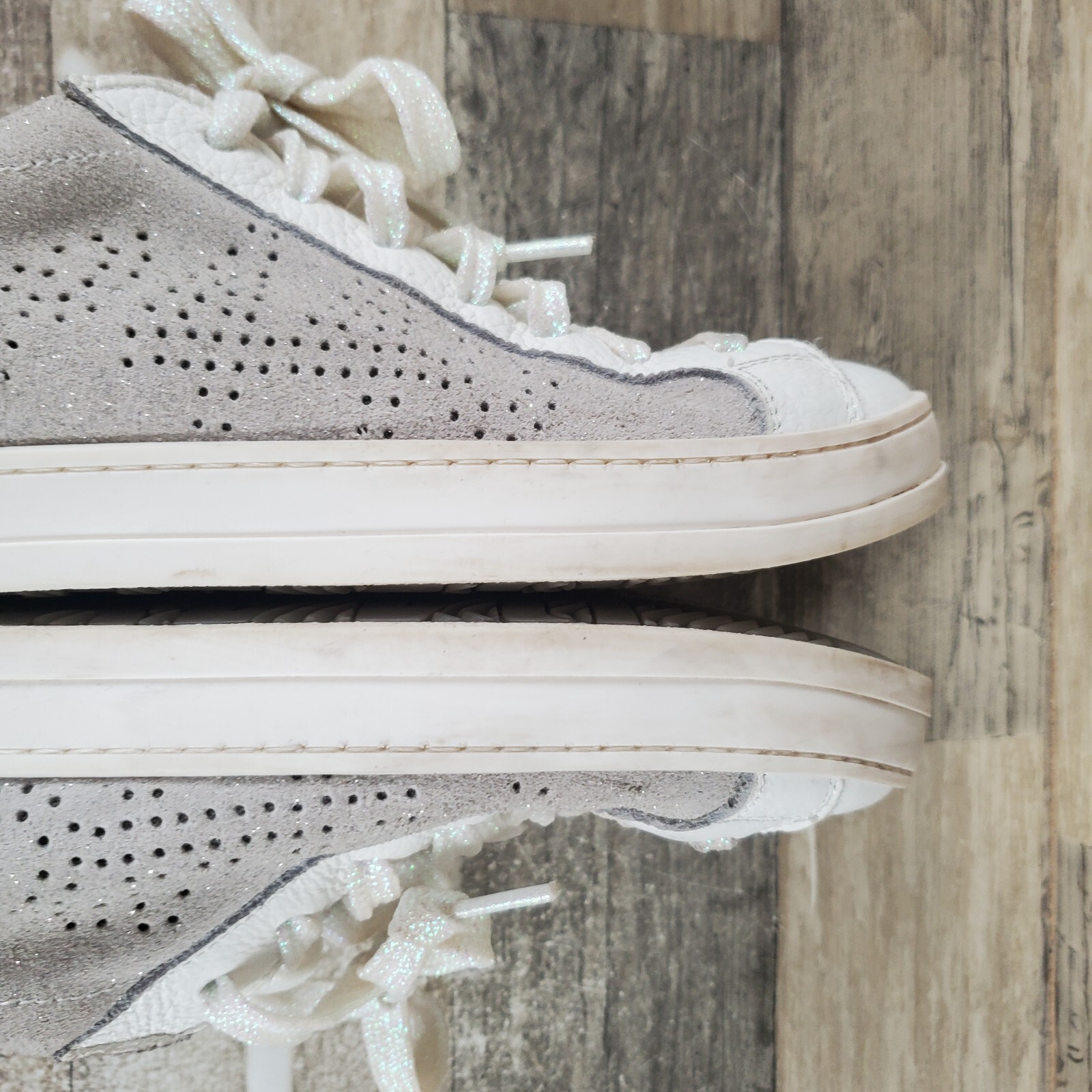 P448 John Womens Shoes Sz 8.5 – 9 M White Perforated Suede Round Toe Sneakers