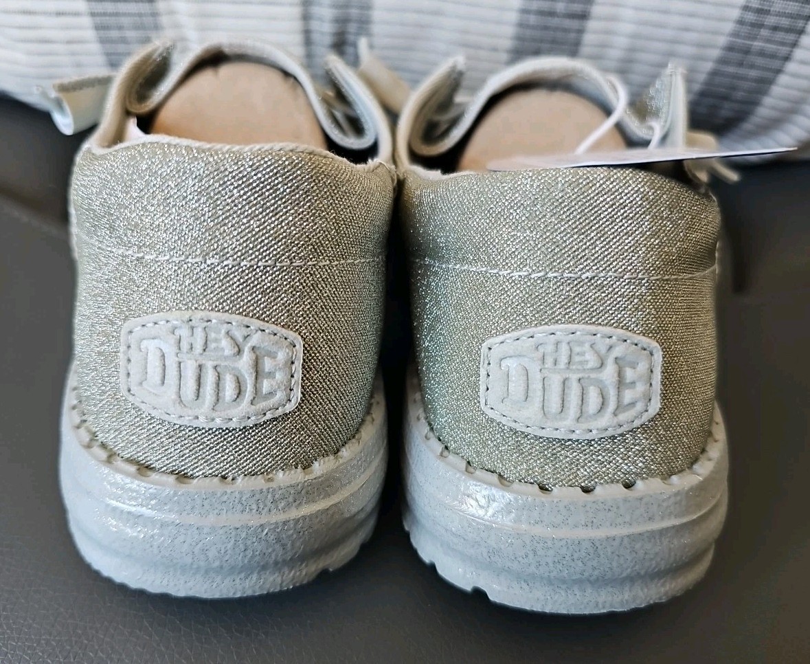 Hey Dude Wendy Funk Sparkle Shoe, Size 7, Silver, Brand New -no Box