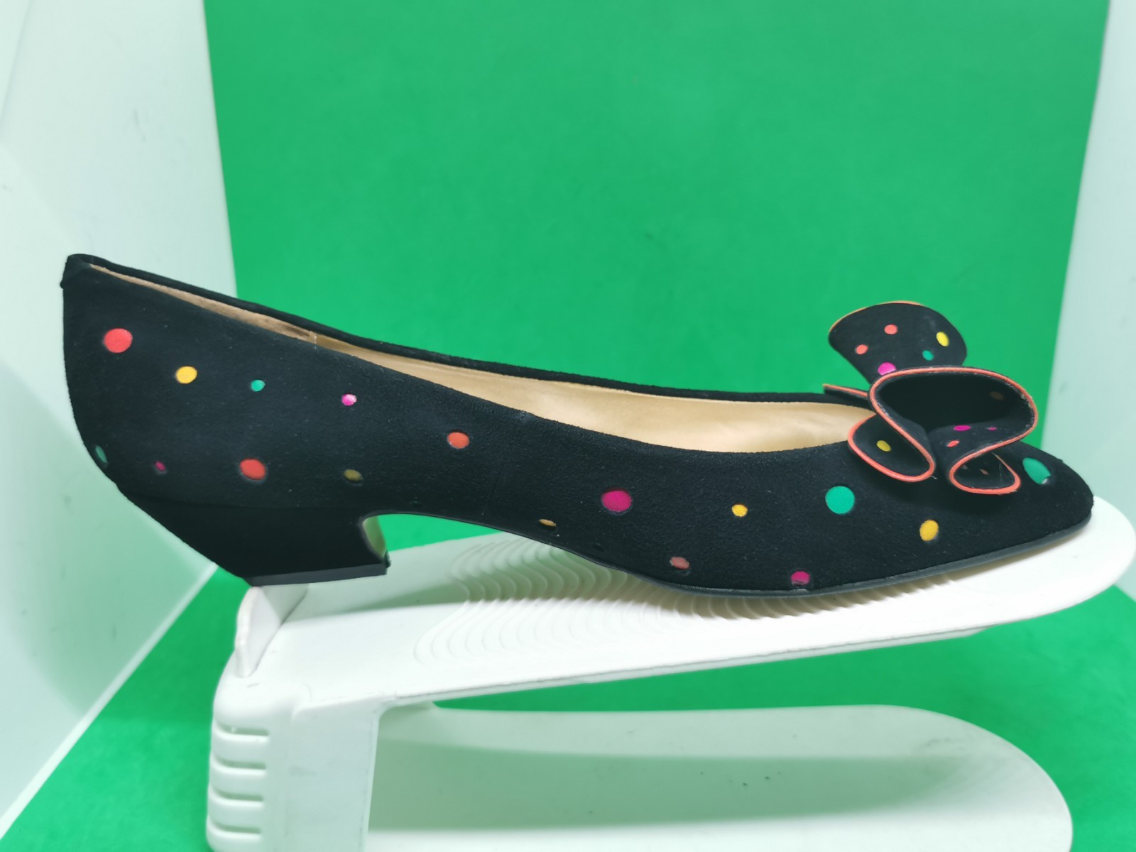 Deadstock Vtg 80’s 90’s Cha-Raye Spain Low Pumps Heel Dot Colorful Suede RARE 10