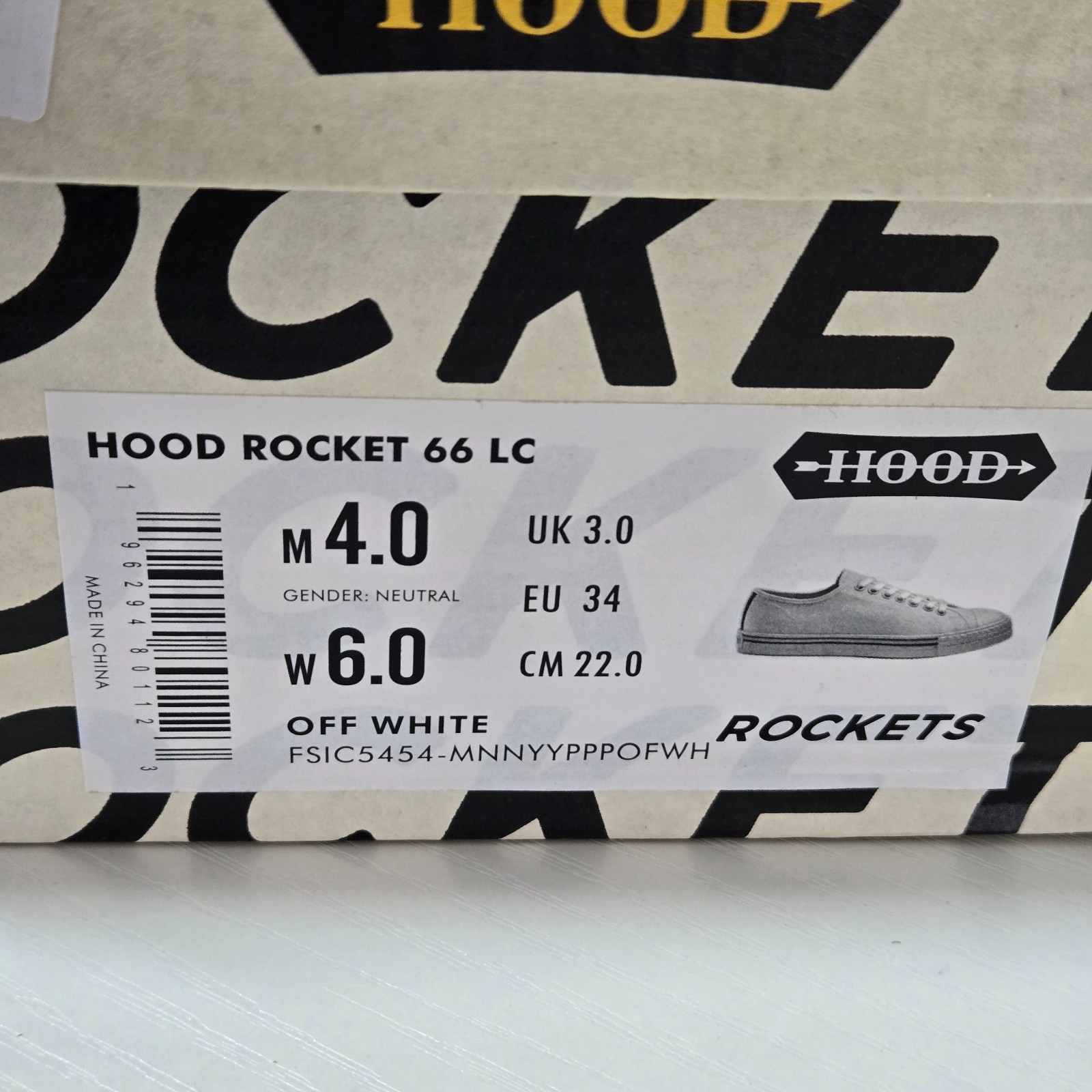Hood Unisex Rocket 66 Canvas Low Cut Sneakers Off White Size M4 W6