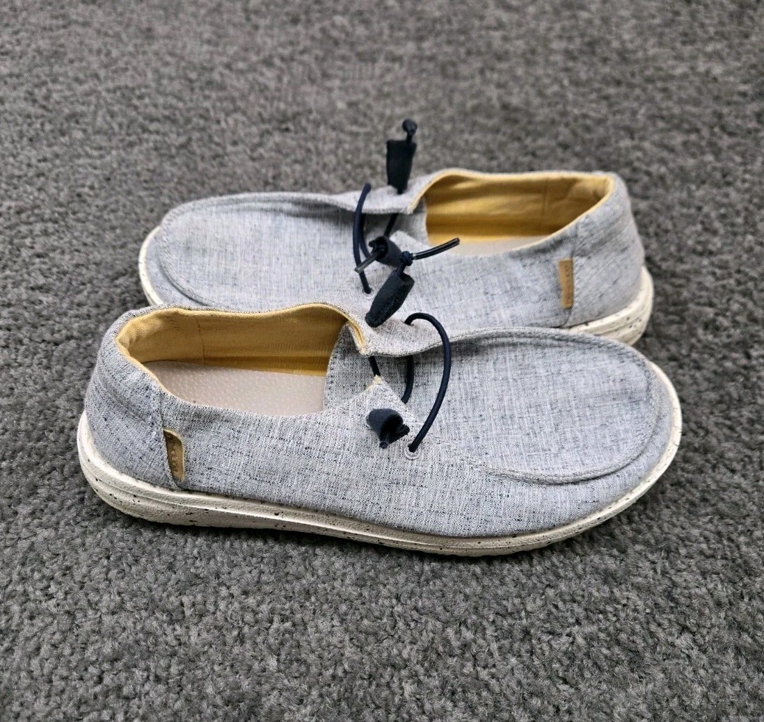 Hey Dude Wendy Loafers Women’s Size 7 Blue White Chambray Cozy Slide Lace