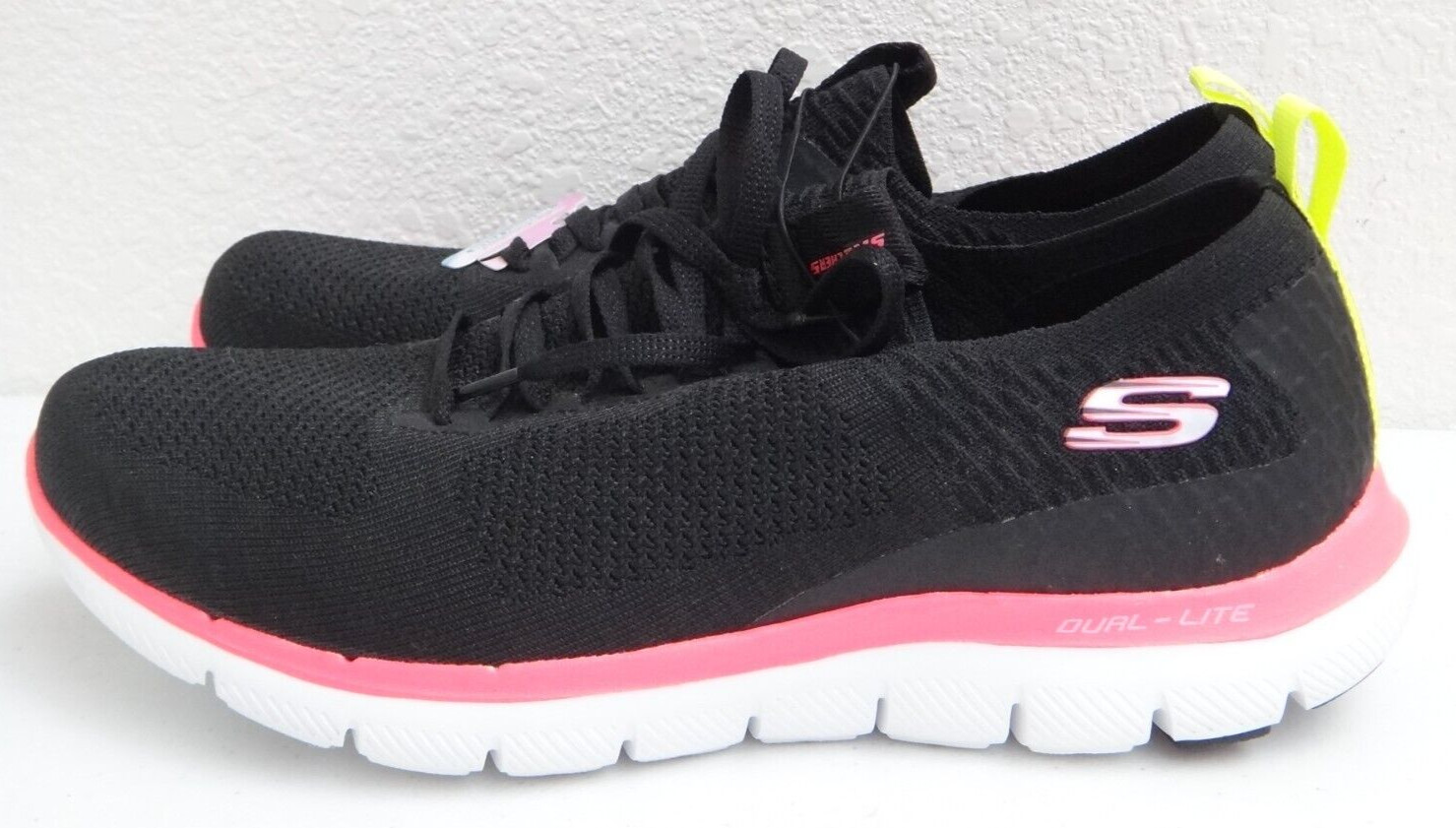 SKECHERS Air-Cooled Sneakers Memory Foam Dual-Lite Slip-on Black Mesh US Size 11