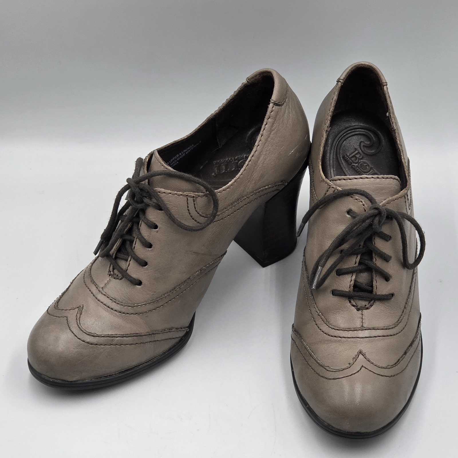 Born Taupe Leather Wingtip Oxford Heel Women’s 8 Shoes Academic School Girl