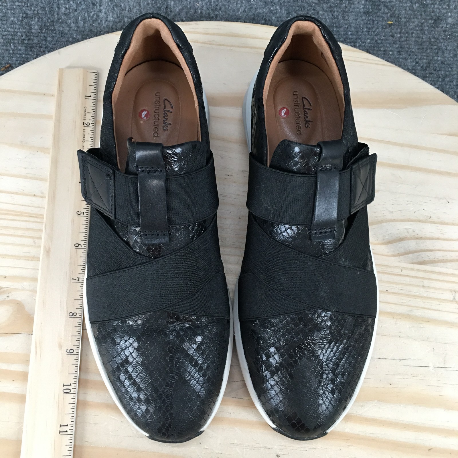 Clarks Unstructured Rio Strap Shoes Womens 8.5 Wide Slip On Wedge Black 26162445