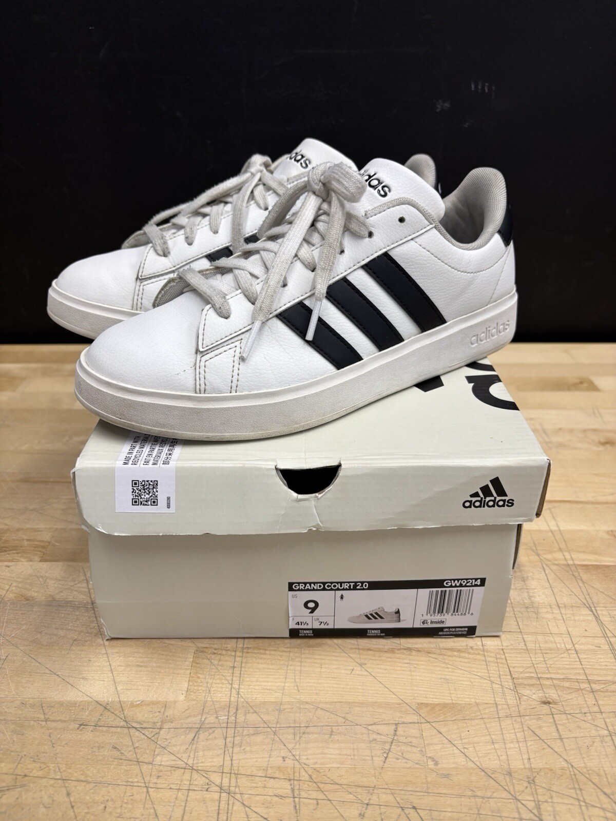 Adidas Grand Court 2.0 Sneakers Shoes White Black Stripes Women’s Size 9 w/ Box
