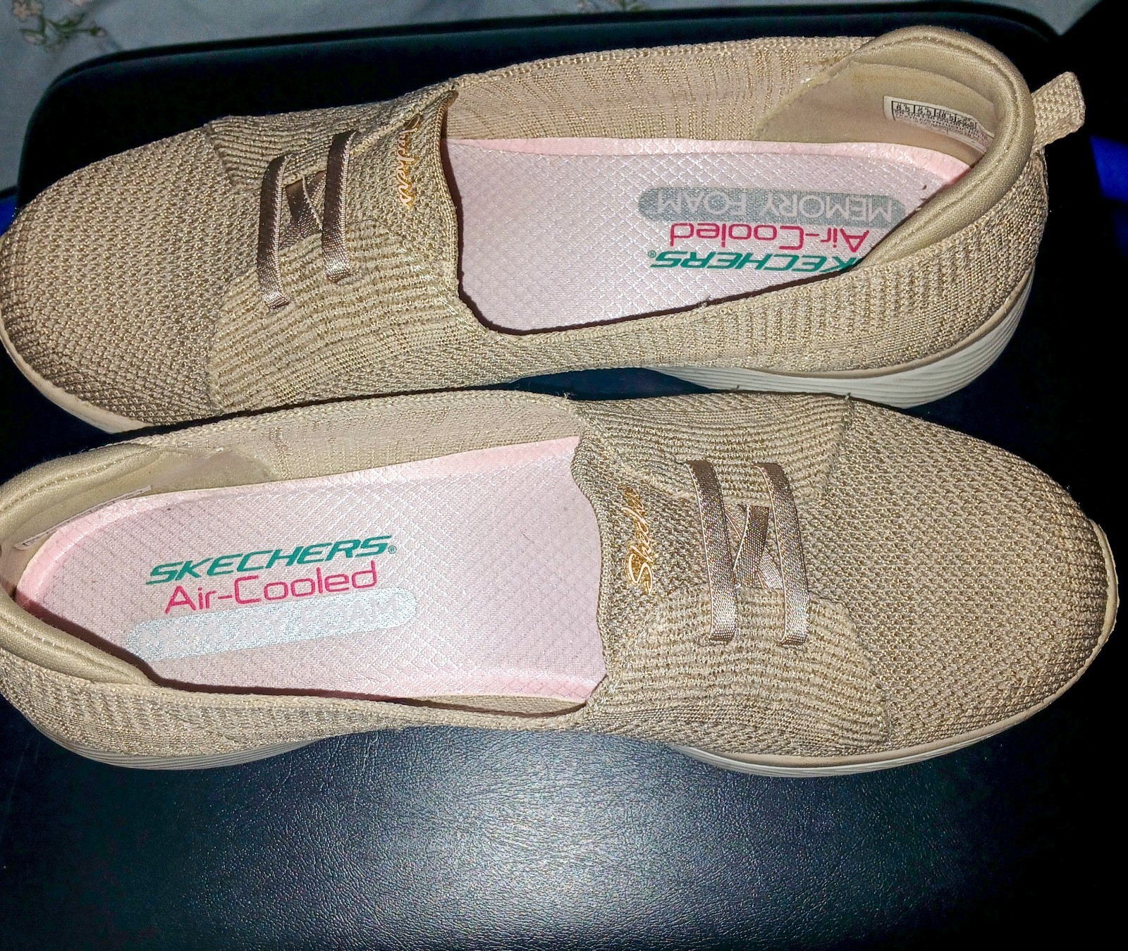 Skechers Air Cooled Memory Foam Stretch Fit Beige Knit Slip on Shoes Size 8