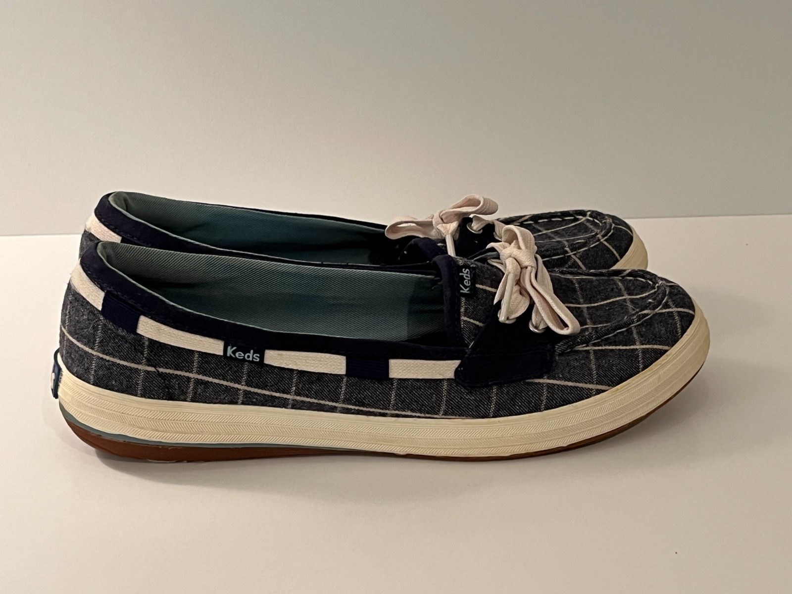 Keds Glimmer Blue & White Stripe Tie Toe Slip On Boat Shoes Women’s Size 8.5