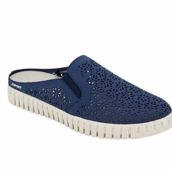 NWT JSPORT by Jambu Ladies’ Floral Mule Easy Slip Comfy Contoured Navy Size 9
