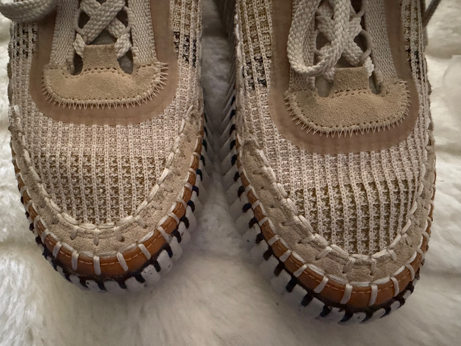Chloé Nama Whipstitch Platform Sneakers SIZE 9 (39EU) Beige/Brown/ White/Black