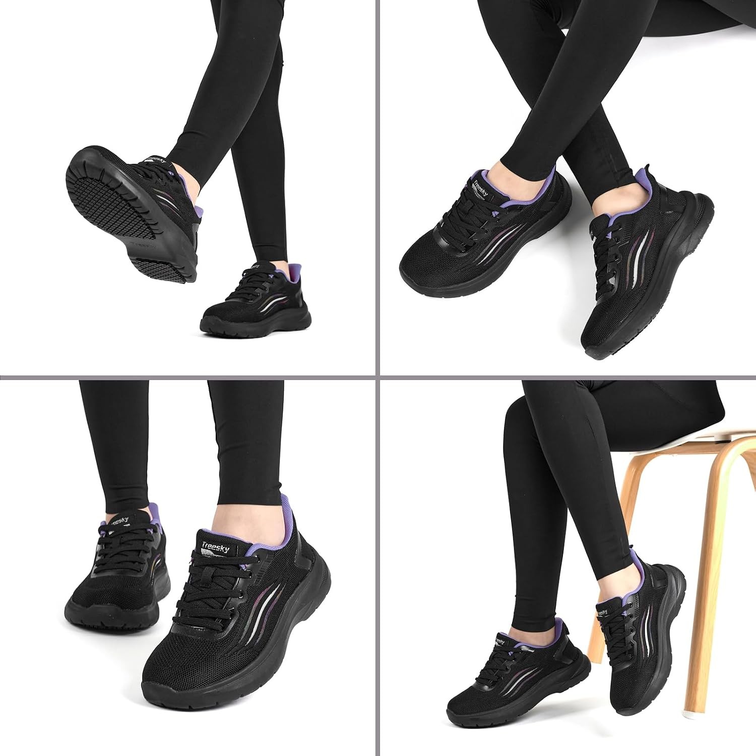 Women’s Non Slip Work Shoes Slip Resistant Kitchen Nurse Sneaker Lace Up Black