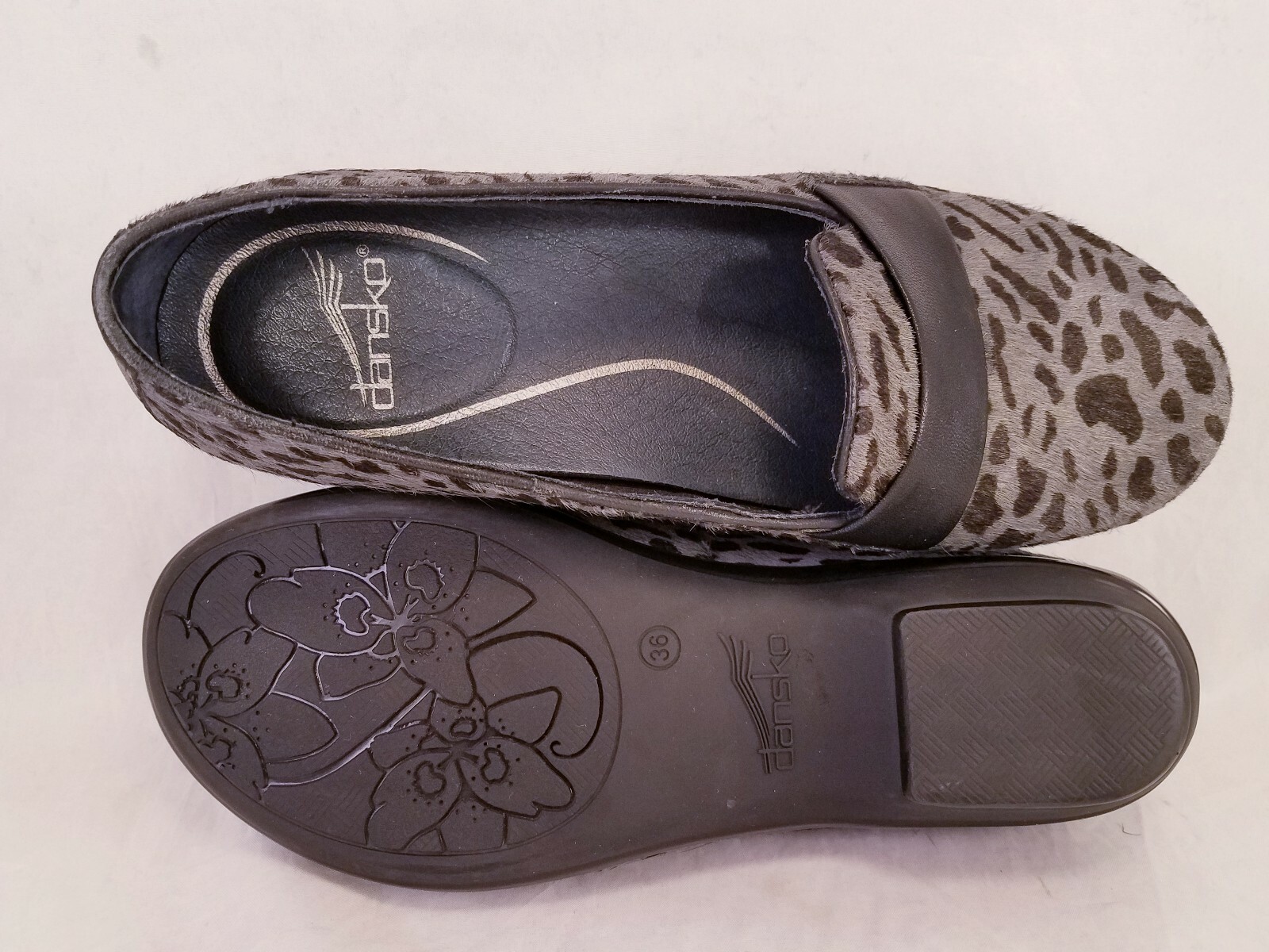 DANSKO PONY HAIR LEOPARD GRAY BLACK LOAFERS SHOES SIZE 36/6