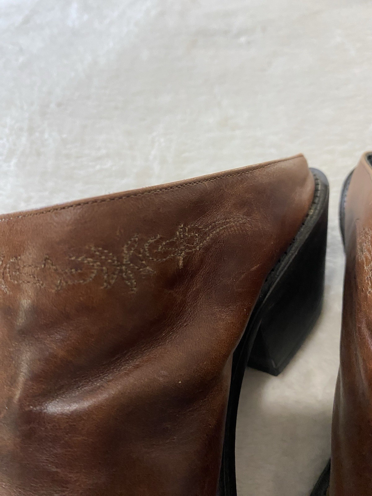 VTG 90s Code West Brown Leather Western Mules Women 8.5 M Slip On Cowboy Slides
