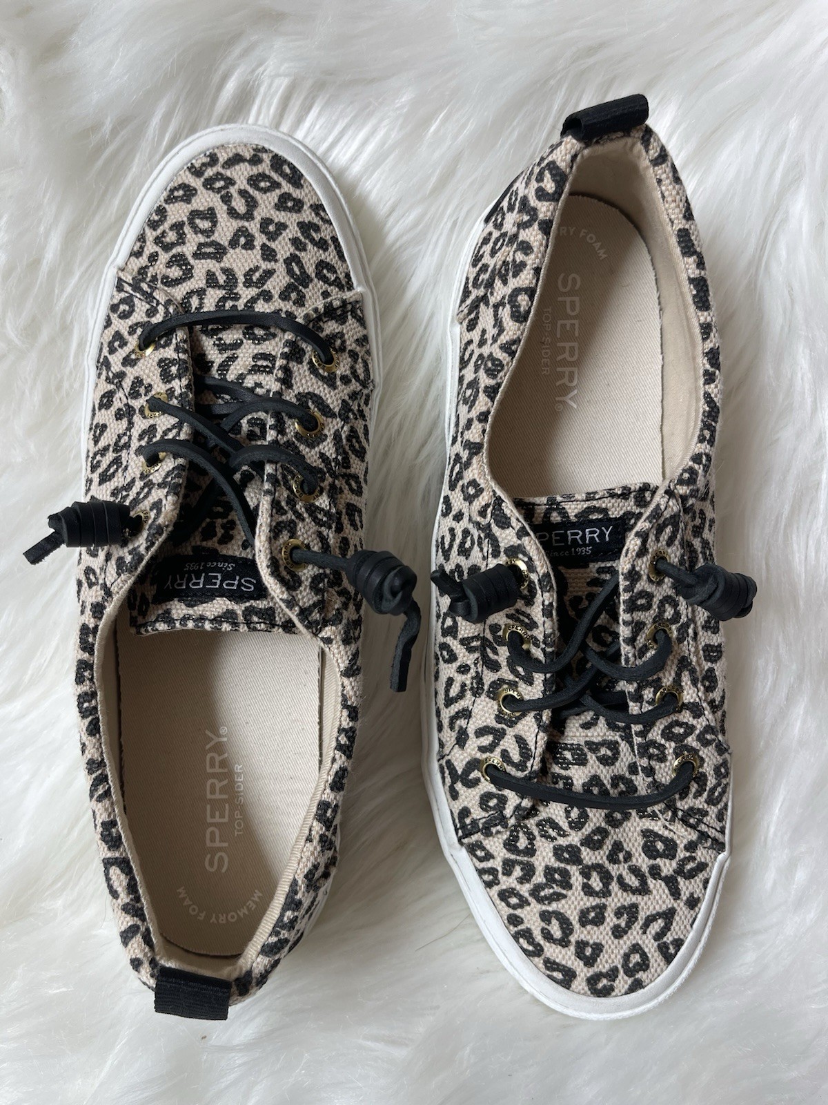 Sperry Pier Wave Lace to Toe Leopard Print Sneakers Women’s Size 9 Memory Foam
