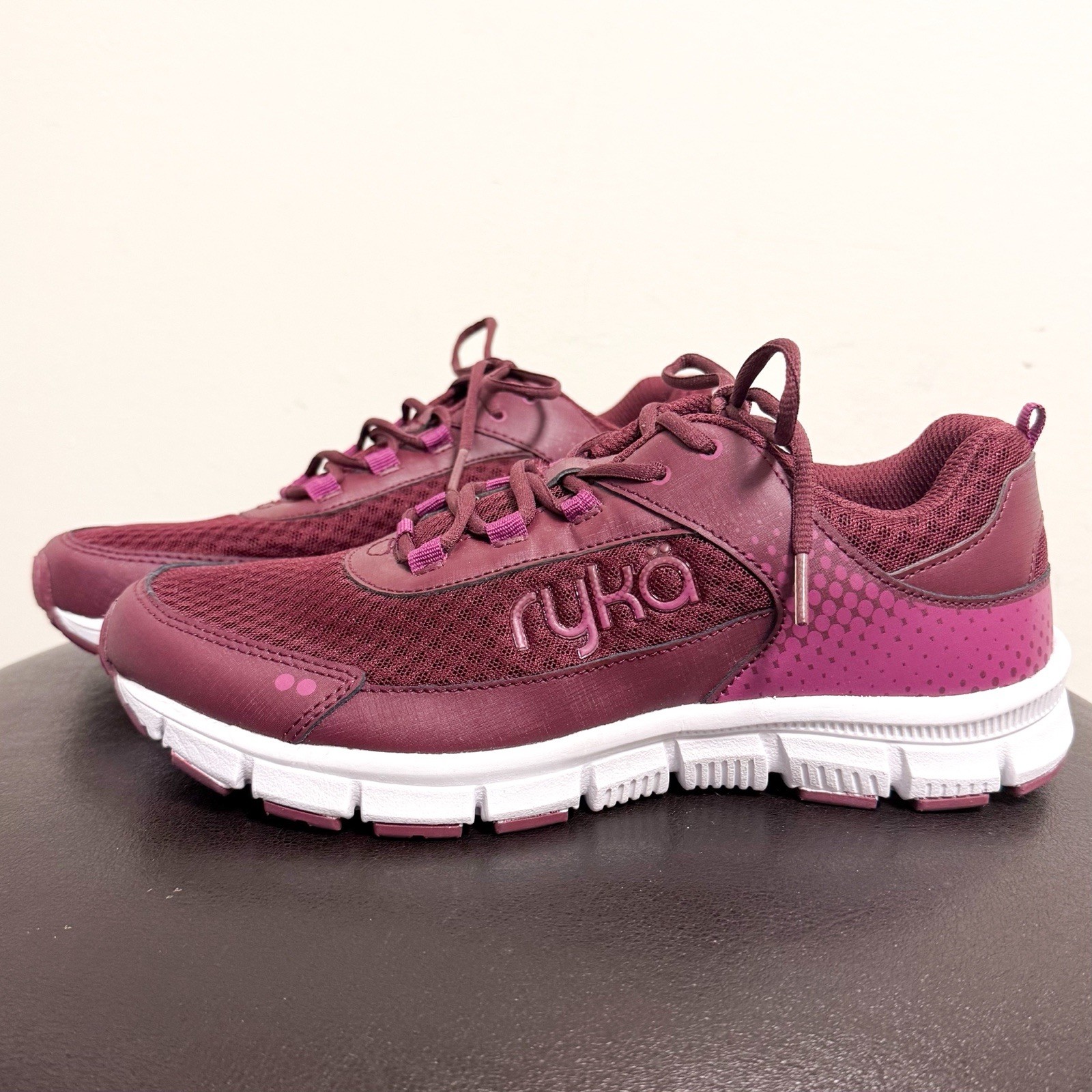 Ryka Winsor Red Harmonic Leather Man Made Lace Up Sneakers 9W 9 Wide NWOB
