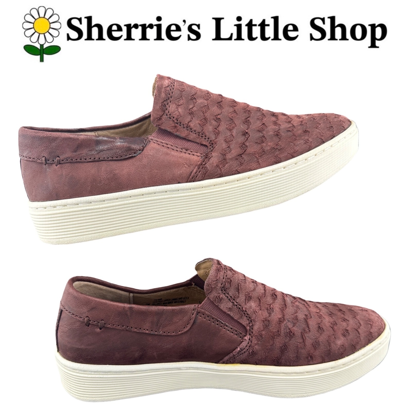 New Sofft Somers III Burgundy Textured Leather Slip-On Sneakers Shoes size 7M
