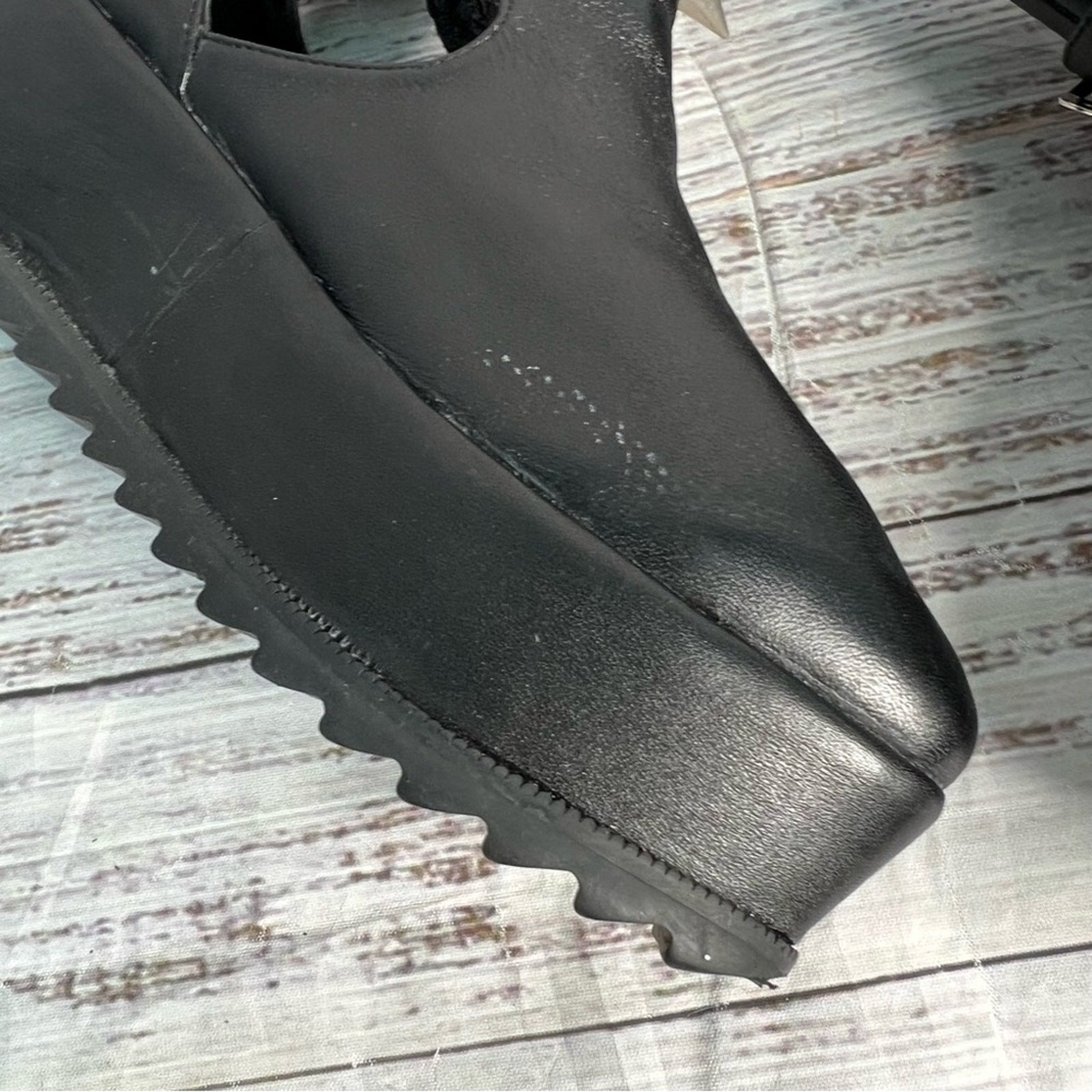 Unif Womens 5 Black Platform Studded Spike Shoes Cut Out 100% Leather Goth Punk