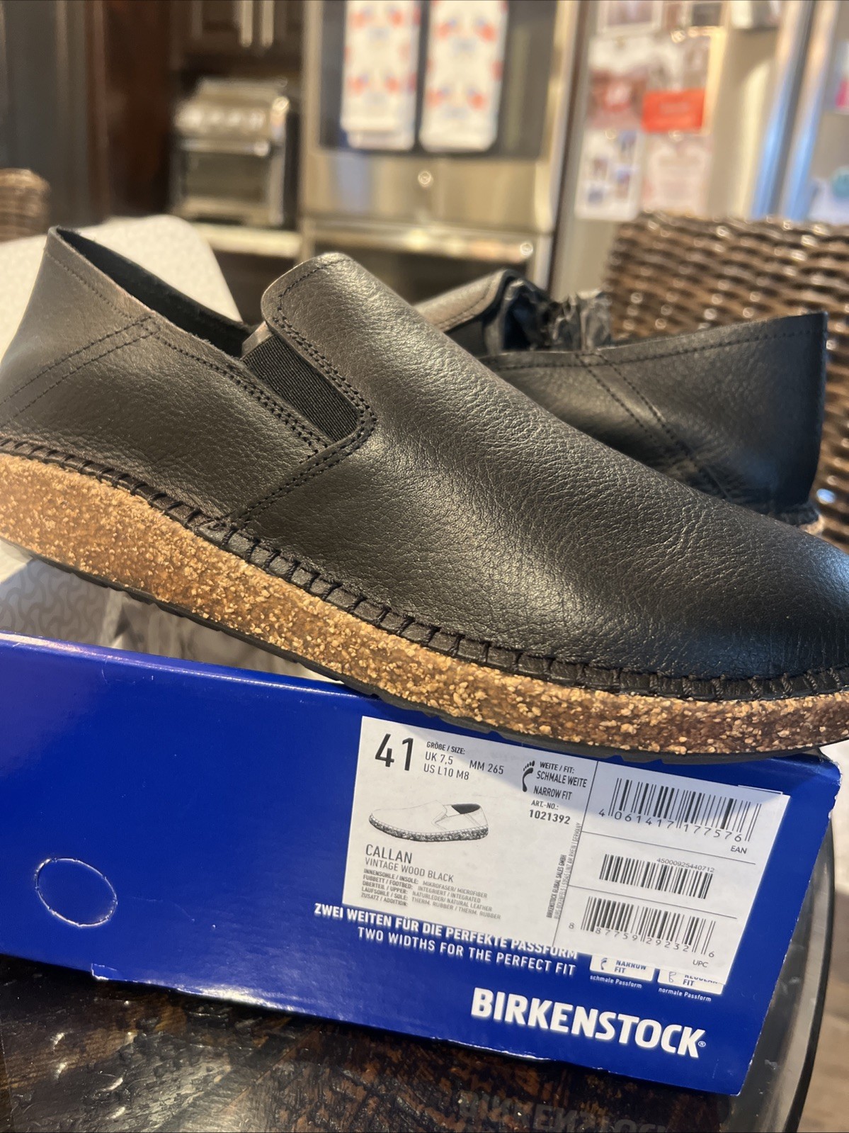 Birkenstock Callan Vintage Wood Black Leather Size 41 W10 M8 Narrow Fit