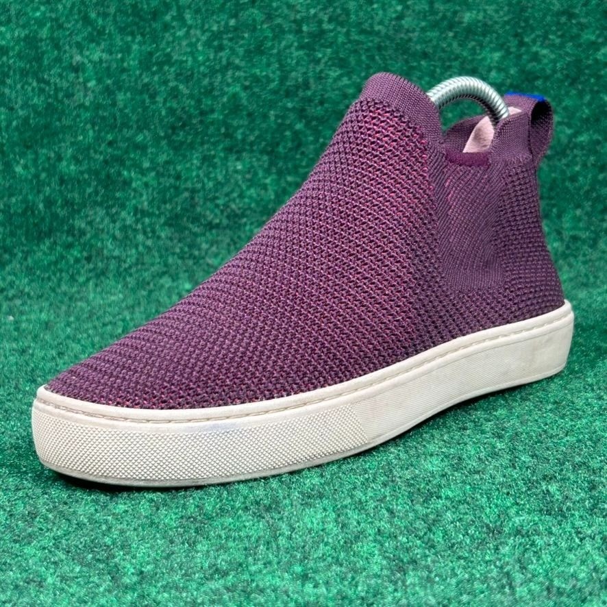 Rothys Sustainable Knit Chelsea Slip On Ankle Sneaker Womens 6.5 Plum White