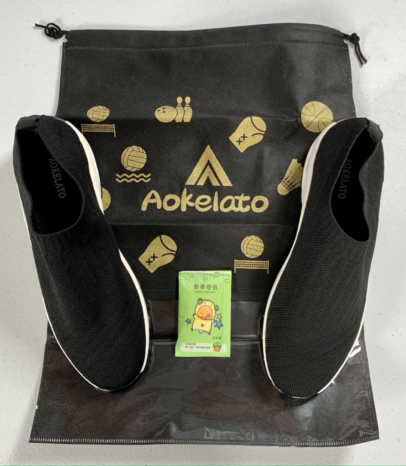 Aokelato Womens Walking Shoes Slip on Mesh Air Cushion Wedge Black Size 9