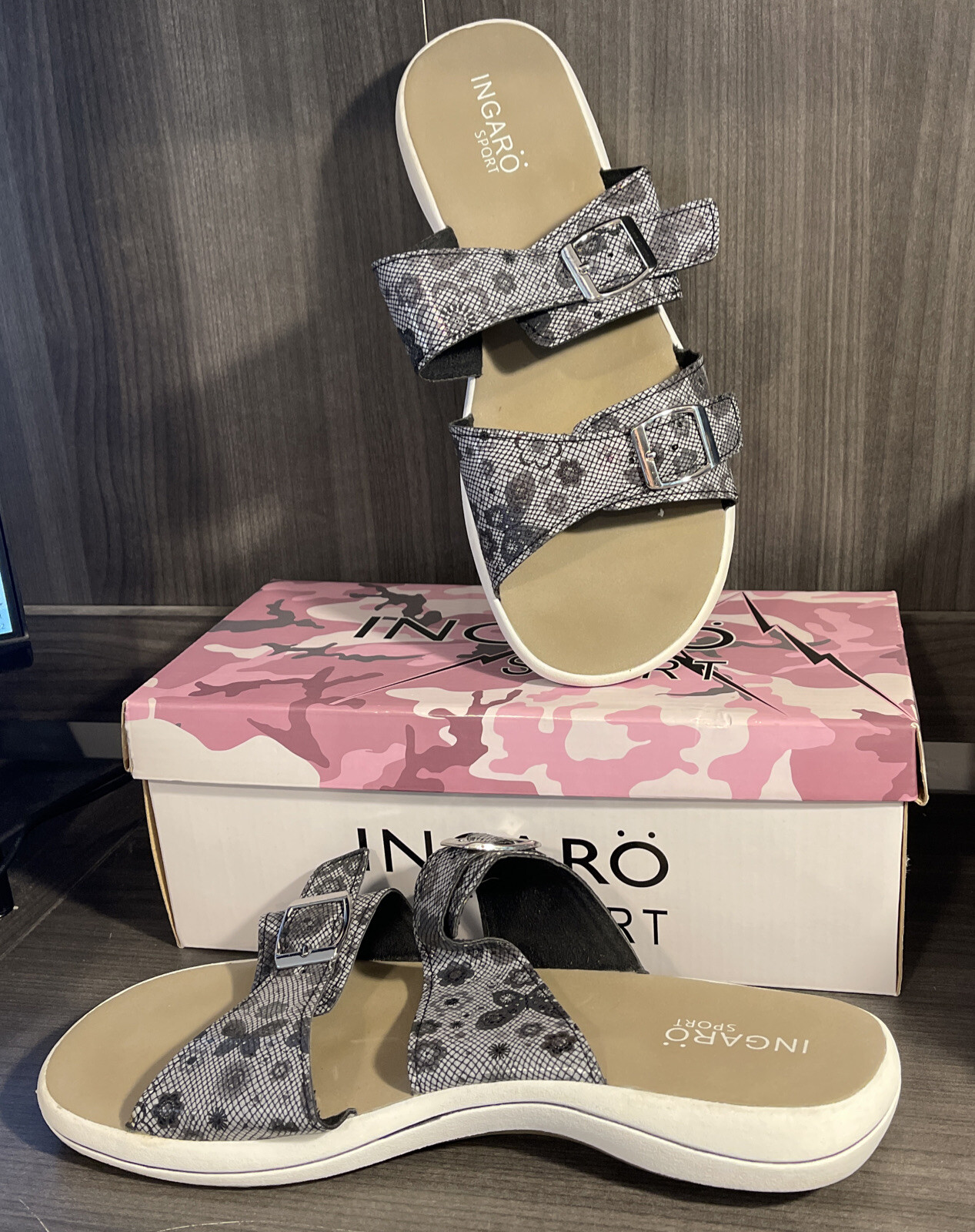 Ingaro Sport Sandal White Sole with Butterfly / Flower Print Size 11