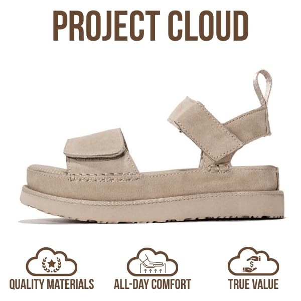 Project Cloud 100% Genuine Leather Platform Sandals For Women 7, Wheat Suede