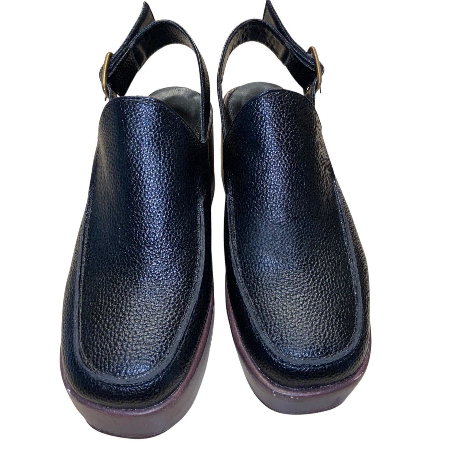 FSJ Clogs Womens Size 8 Platform Slingback Shoes Buckle Funny She Jill Black