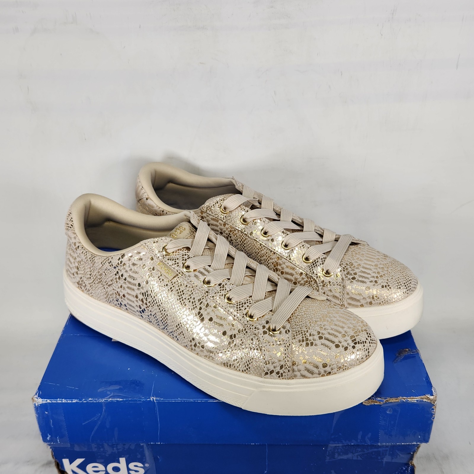 11 WOM – KEDS Park – Gold Metallic Snake Print SUEDE LEATHER
