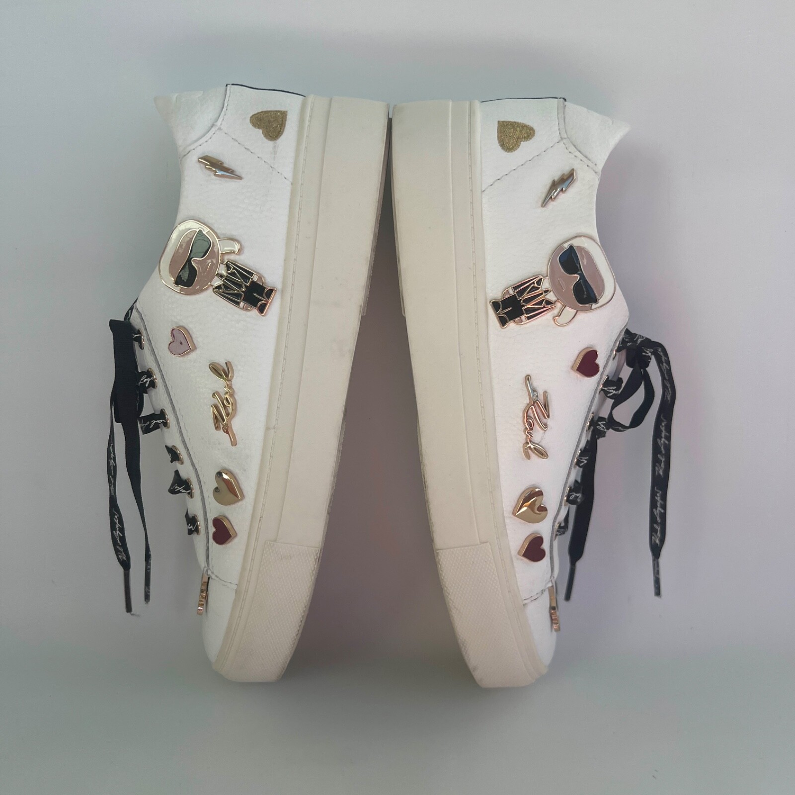 Karl Lagerfeld Paris Cate Pins Women’s 7.5 M White Tumbled Leather Low Sneakers
