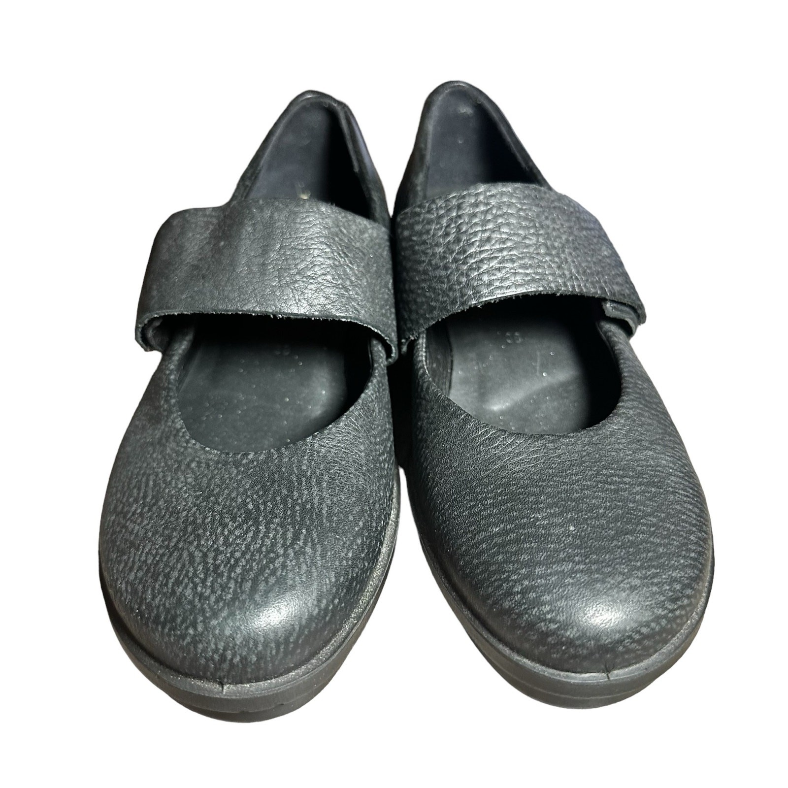 Ecco Skyler Mary Jane Black Leather Wedges Size 38 US 7 comfort hook and loop
