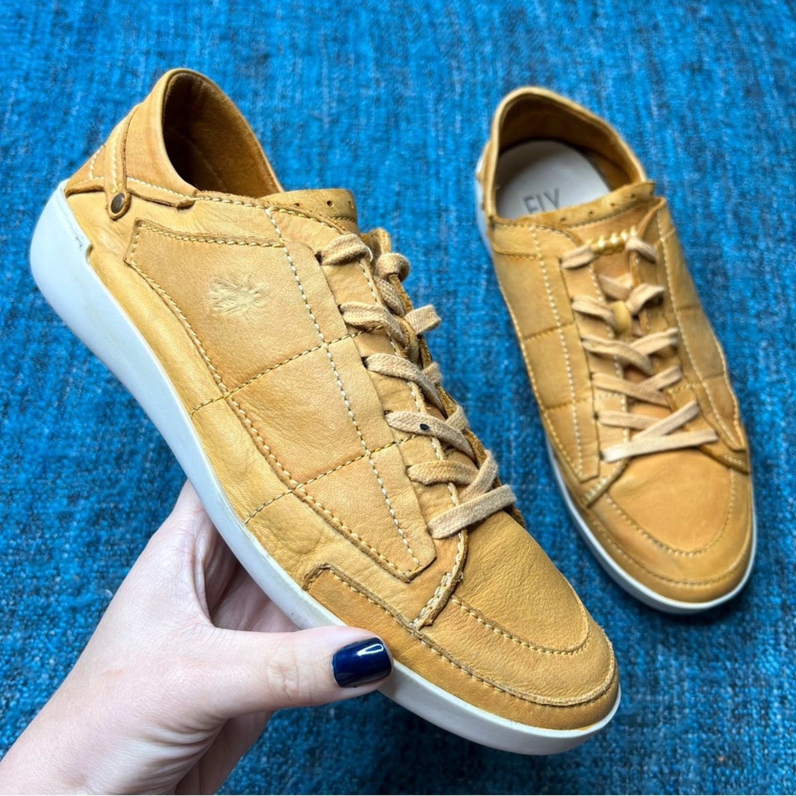 Fly London Leather Lace Up Sneakers in Tan Brown Made in Portugal 39 or US 8-8.5