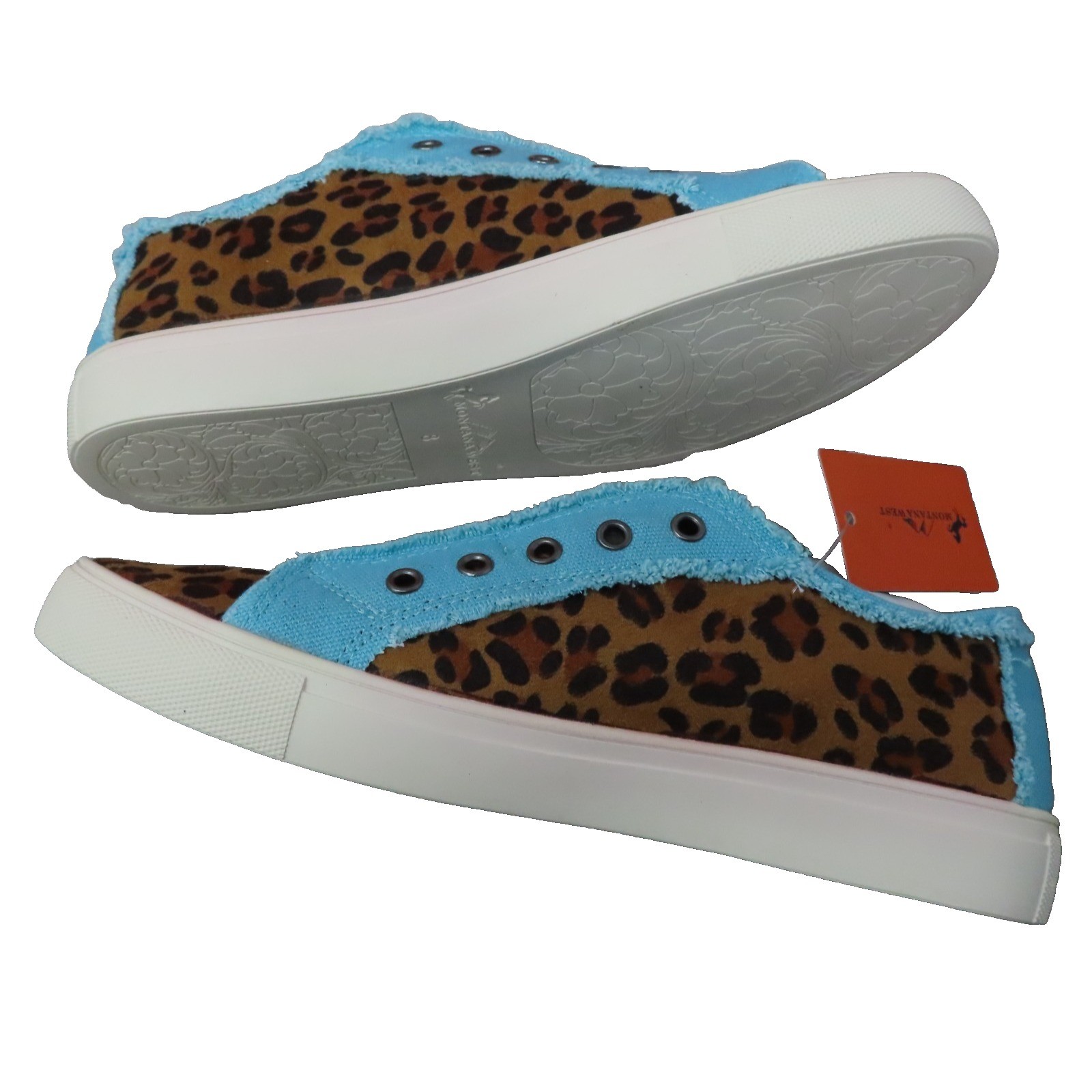 Montana West Tooled Leopard Canvas Shoes 8 Blue Brown Western Cowgirl Hippie NIB