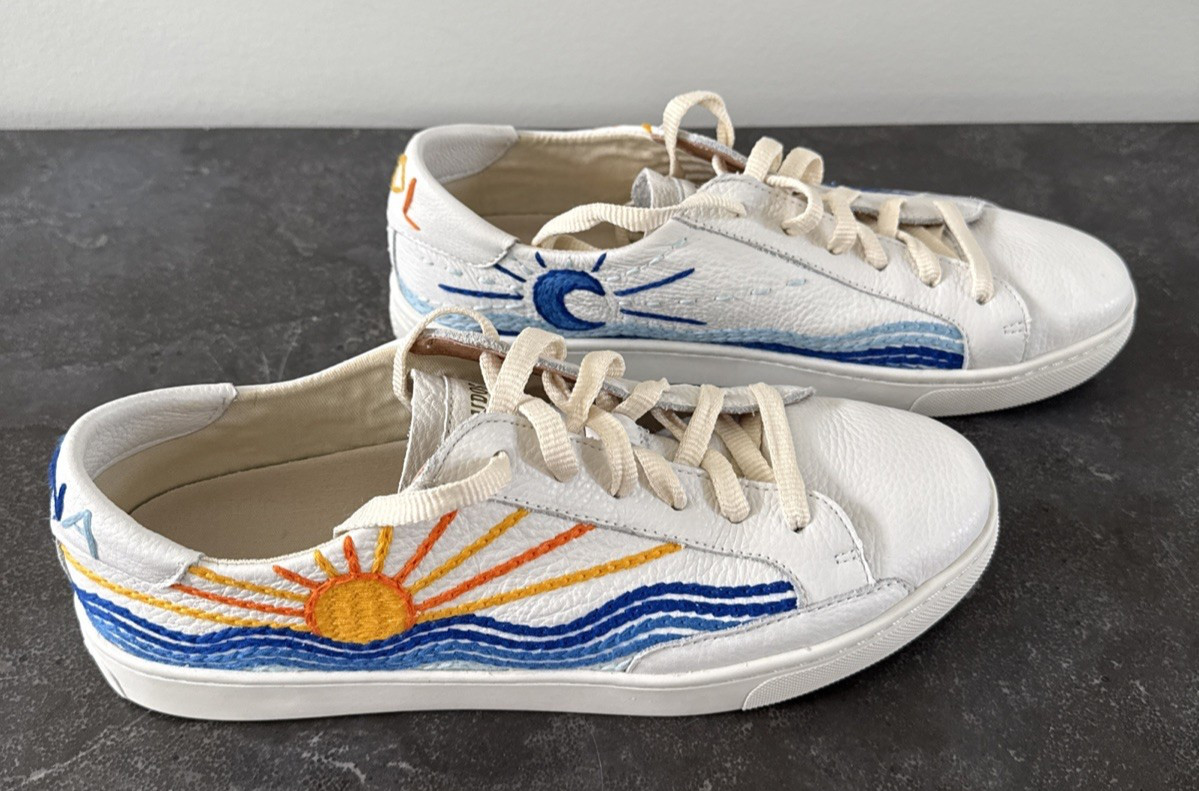 Soludos Women’s Ibiza Classic Sunrise Sunset Embroidered Leather Sneakers Sz 10