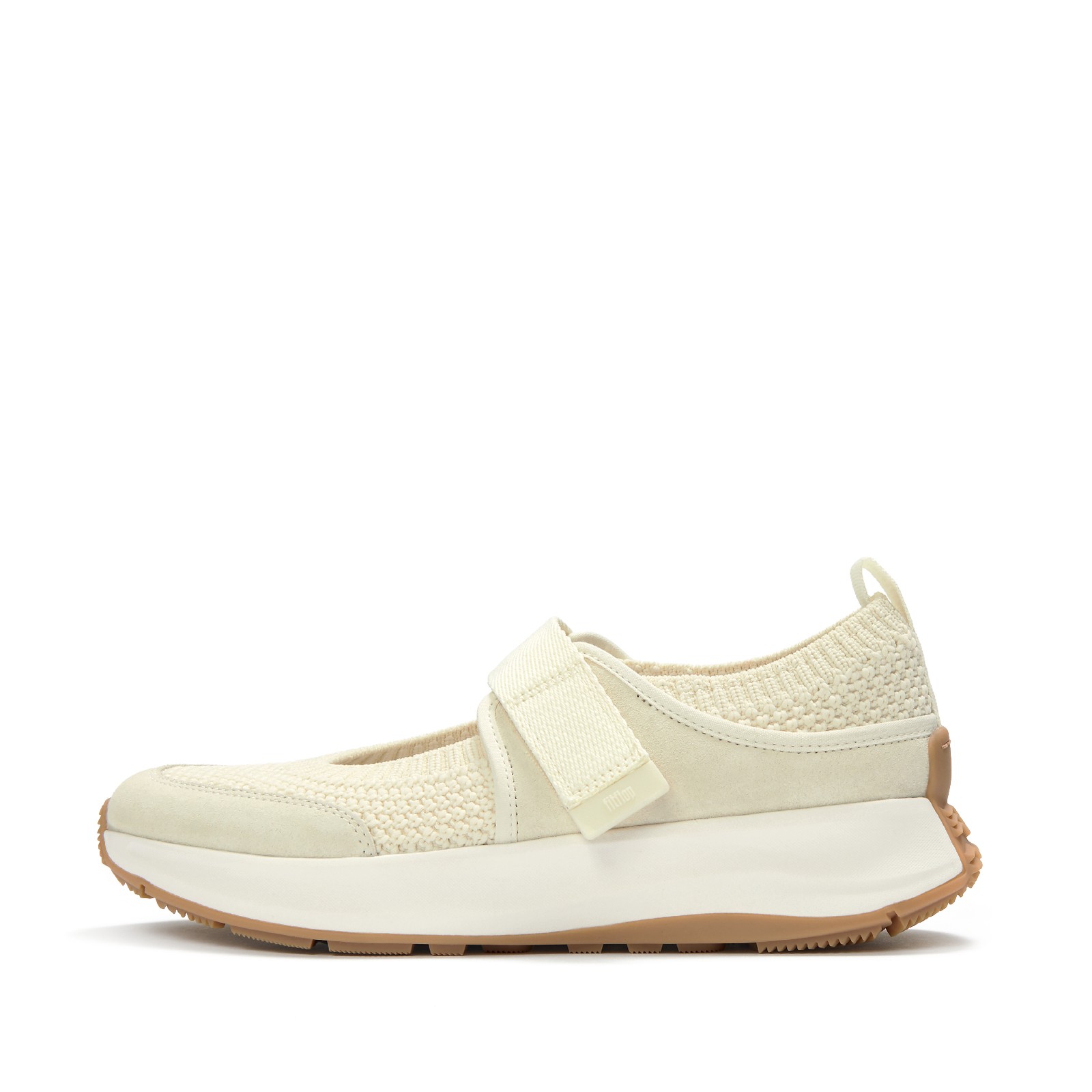 FITFLOP Women’s F-Mode Flow Knit/Suede Cream Mary Janes Sneakers (A1A-477)