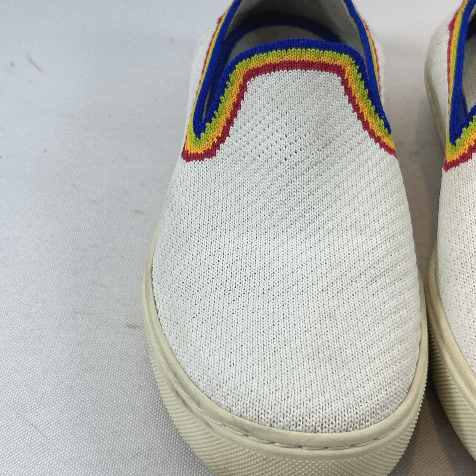 Rothy’s The Original Slip-On Sneakers Women’s Size 6.5 LE White Rainbow Pride