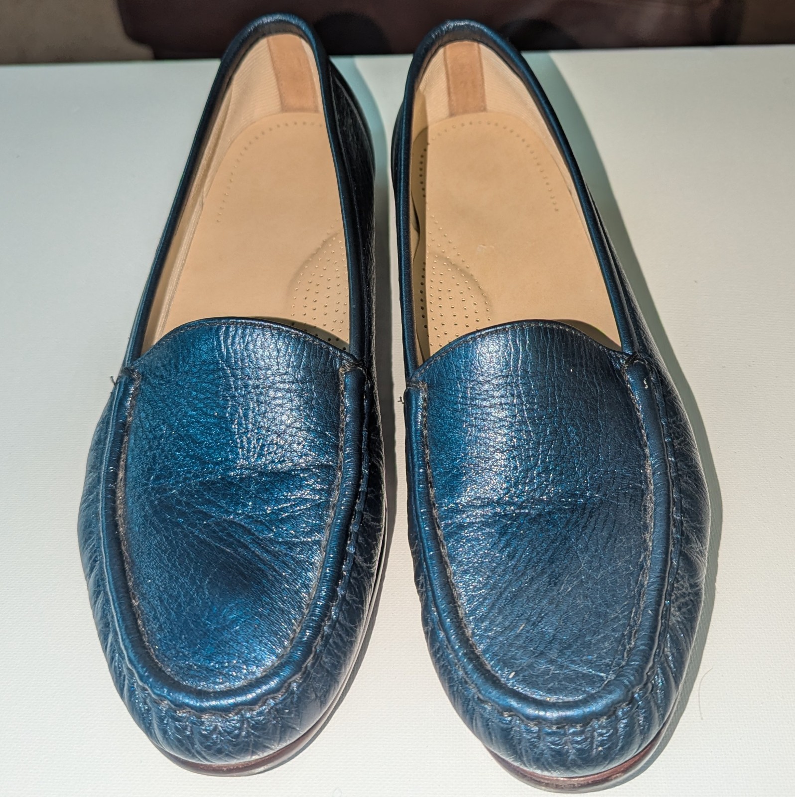 SAS Simplify Tripad Comfort Loafers Womens 9M Navy Blue Leather Slip On Shoes